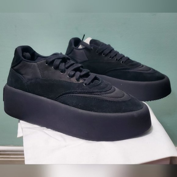 NIB MM6 MAISON MARGIELA Black Pewter Shell-Trimmed Suede Platform Sneakers sz 39 - Picture 4 of 10